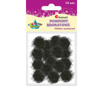 TITANUM Pompony brokatowe 1,8 cm - czarne, 15 sztuk