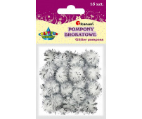 TITANUM Pompony brokatowe białe 1,8 cm, 15 sztuk